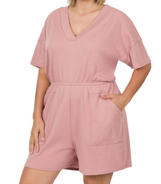 Zenana - Rose V Neck Romper - Plus
