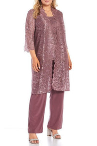 R&M Richards - Lace 3/4 Sleeve 3-piece Pants Set