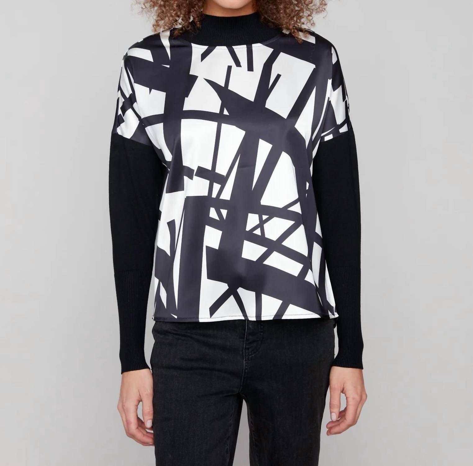 Charlie B - Printed Satin Knit Sleeve Top