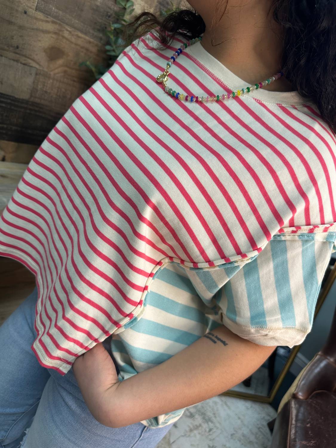 Peach Love - Stripe Color Block Top