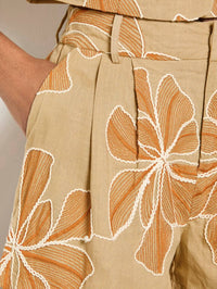 Apricot - Embroidered Floral Shorts