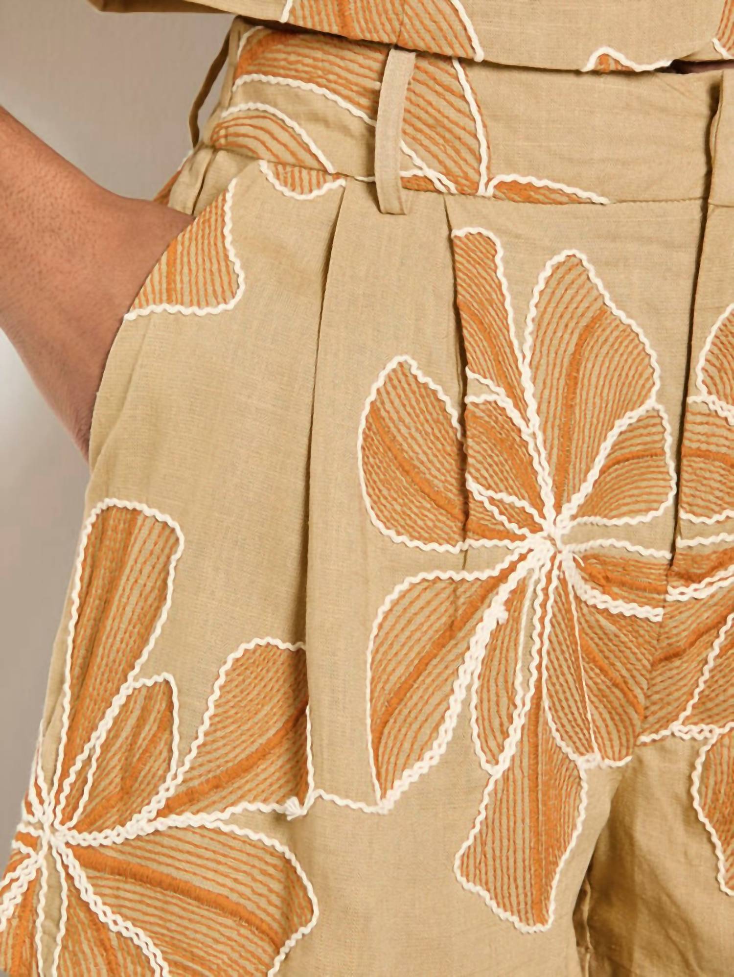Apricot - Embroidered Floral Shorts