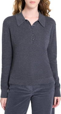 TWP Jorden Polo Top in charcoal - women's long sleeve top
