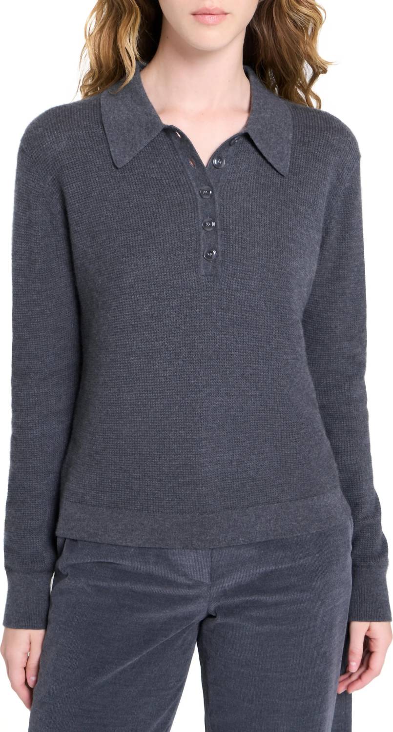TWP Jorden Polo Top in charcoal - women's long sleeve top