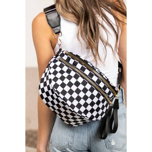 Little Daisy Closet - Women's Checkered Print Wide Strap Large Crossbody Bag