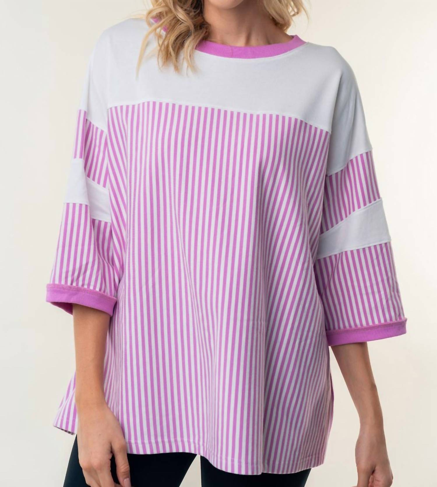 White Birch - Crew Neck With Stripes Top