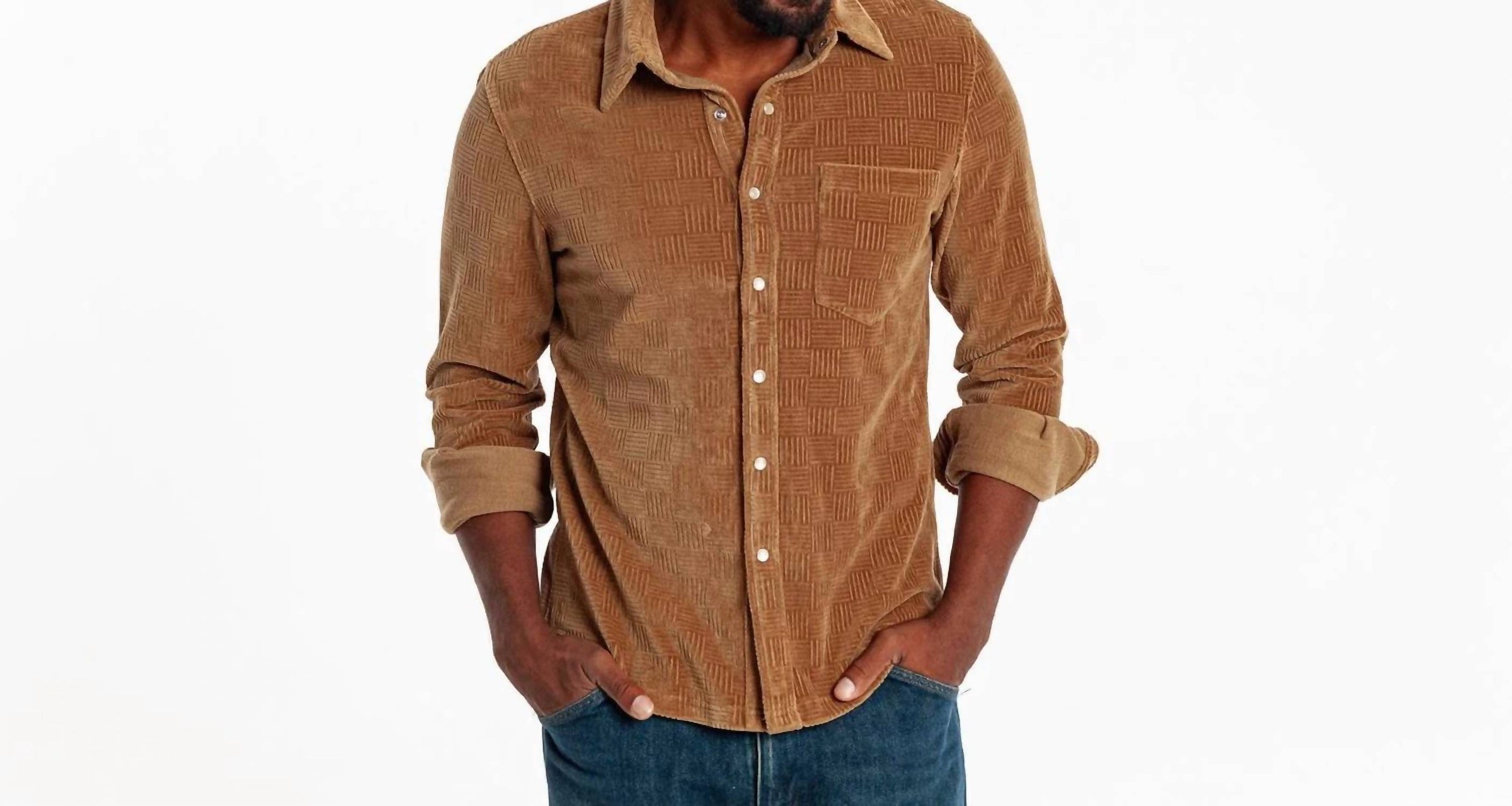 Criquet Velour Pearl Snap Jacquard Top in whiskey - men's shirt