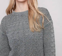 Charlie B - Cotton Blend Pointelle Crew Neck Sweater