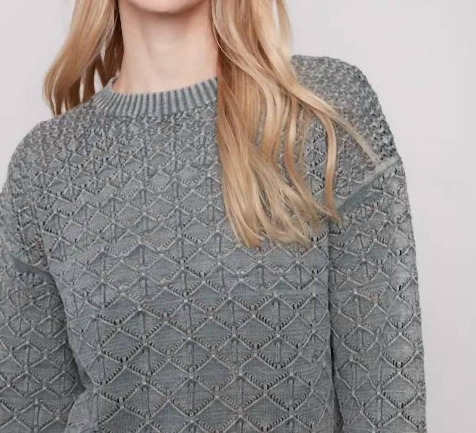 Charlie B - Cotton Blend Pointelle Crew Neck Sweater