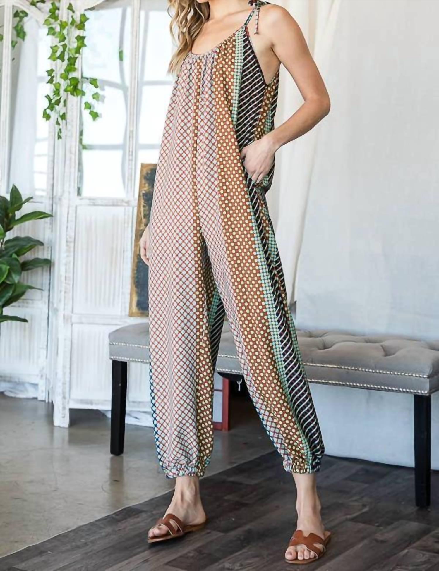 Bucketlist - Geo Print Draped Jumpsuit