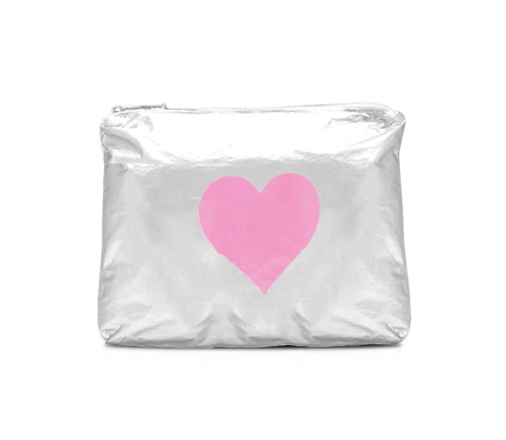 Malibu Sugar Women's Tyvek Pouch in silver w heart - women's bag