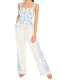 ALLISON NEW YORK Embroidered Audrey Pant in blue white - women's pants - alternate view