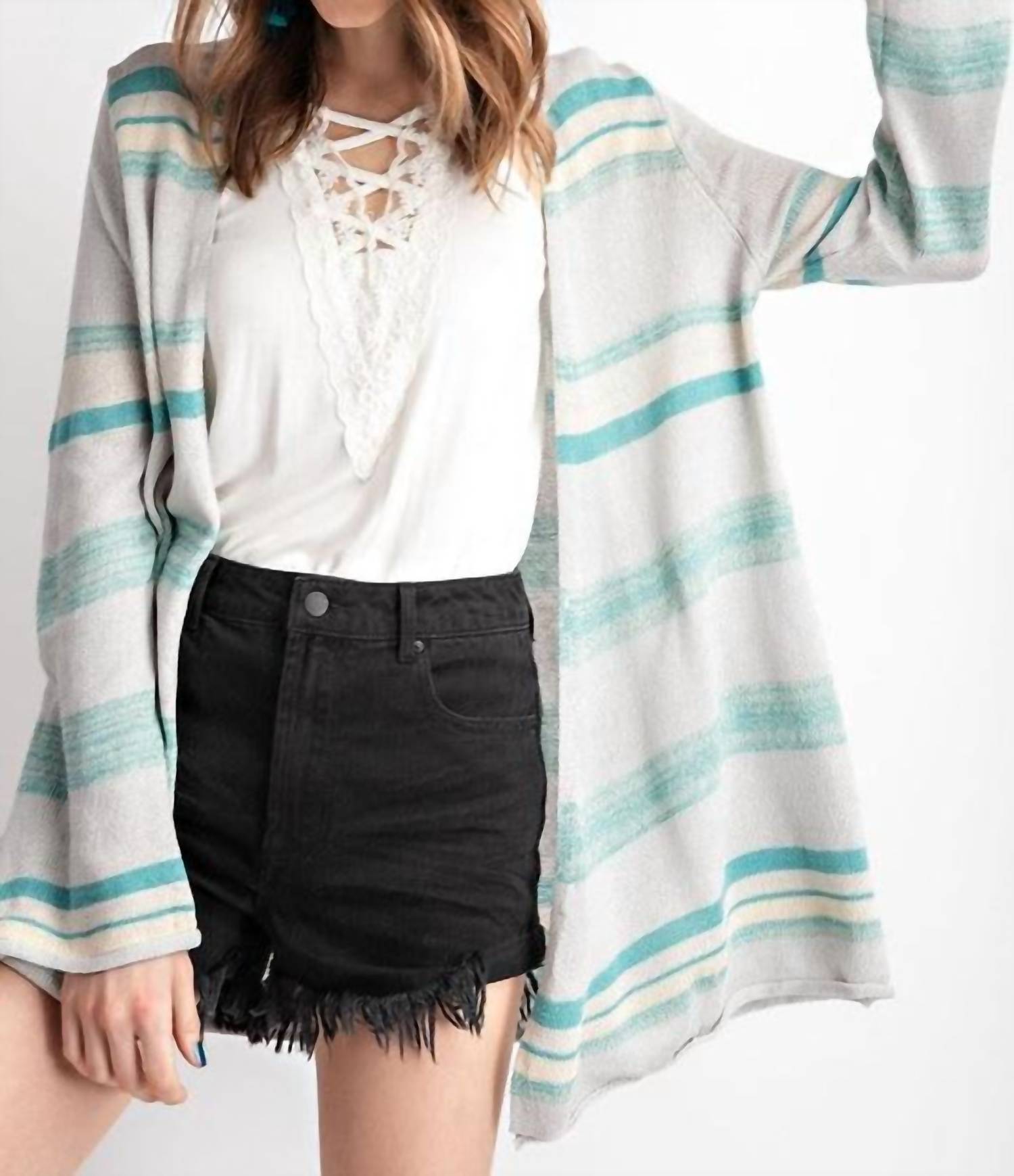 Easel - Coastal Striped Knit Cardigan