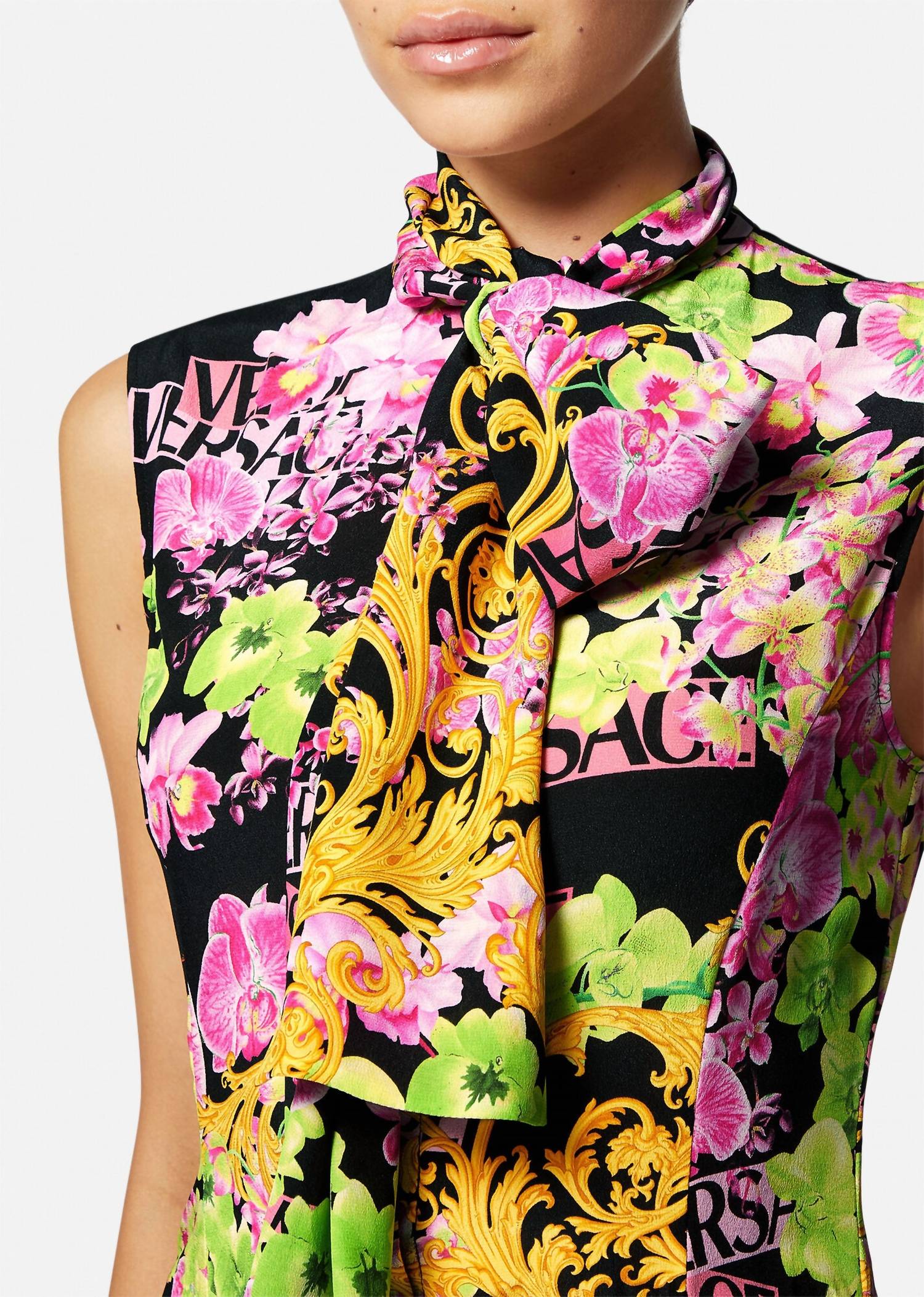 Versace - Floral Printed Asymmetric Pleated Dress