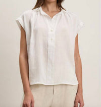 Velvet by Graham & Spencer Elowen Half-button Placket Top in chalk - women's shirt