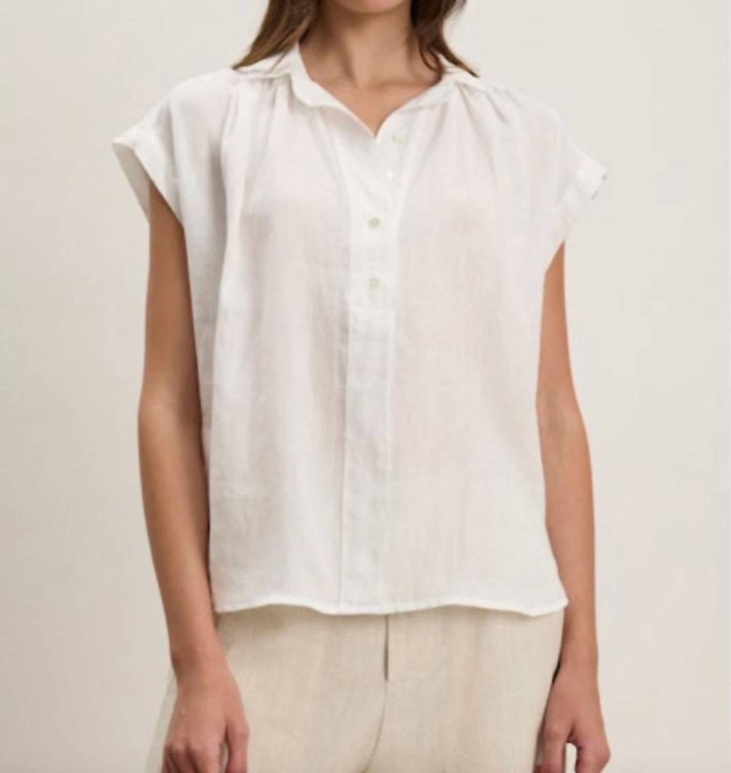 Velvet by Graham & Spencer Elowen Half-button Placket Top in chalk - women's shirt