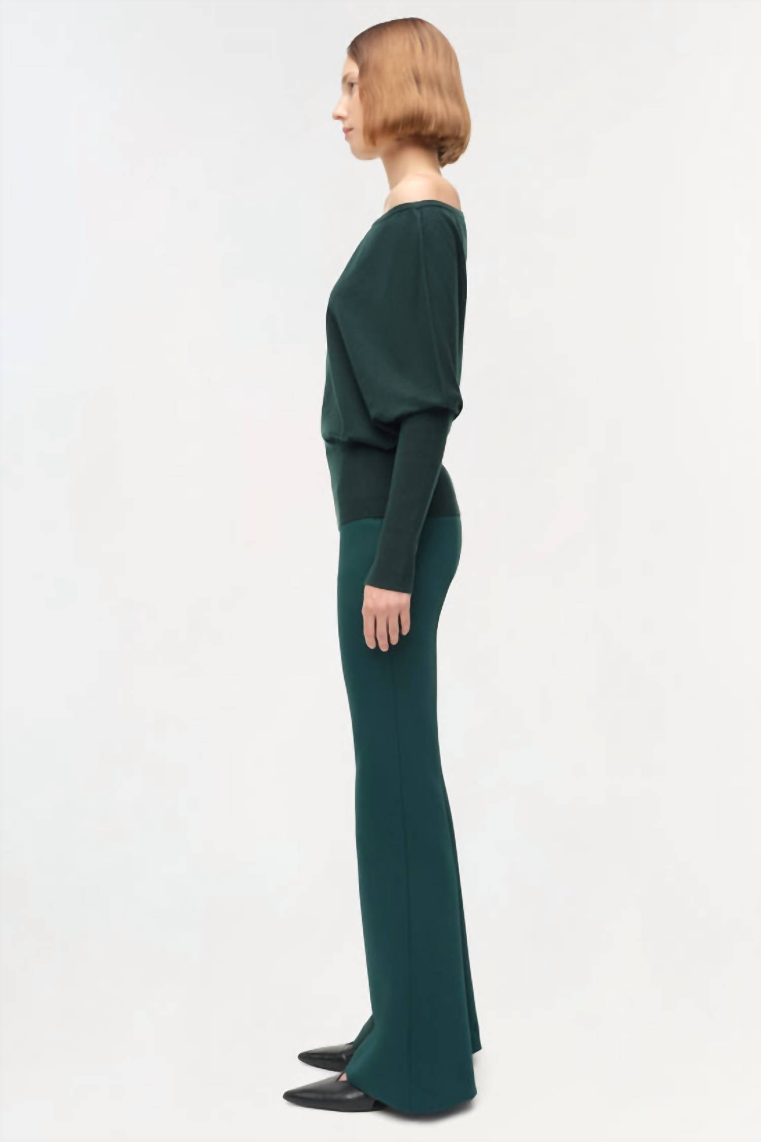 SIMKHAI Lavina Off Shoulder Sweater in emerald - women's sweater - detail view