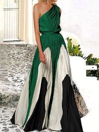 Vividlux - Sleeveless Asymmetric Pleated One-Shoulder Maxi Dress