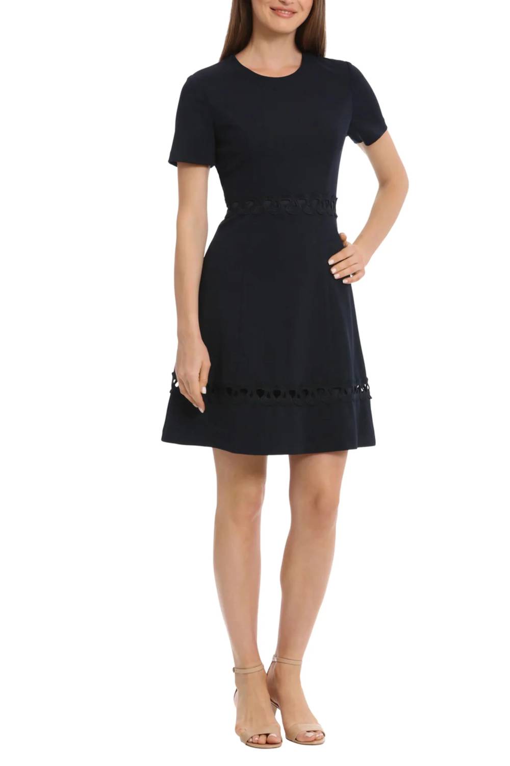 Maggy London - Short Sleeve Swirly Applique Dress