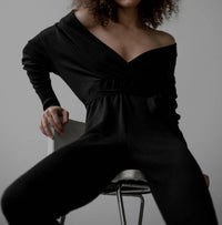SSKEIN Wrap Neck Jumpsuit in black - women's pants - detail view