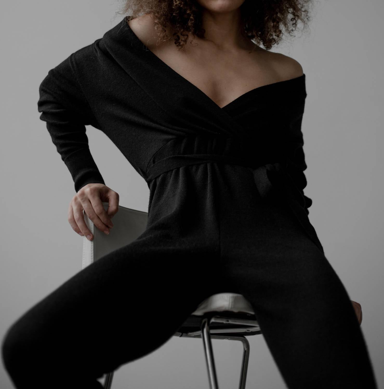 SSKEIN Wrap Neck Jumpsuit in black - women's pants - detail view