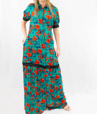 Mulla Collar Maxi Dress in green floral - women's dress