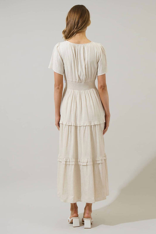 Sugarlips - Sandy Shore Palmer Linen Tiered Maxi Dress