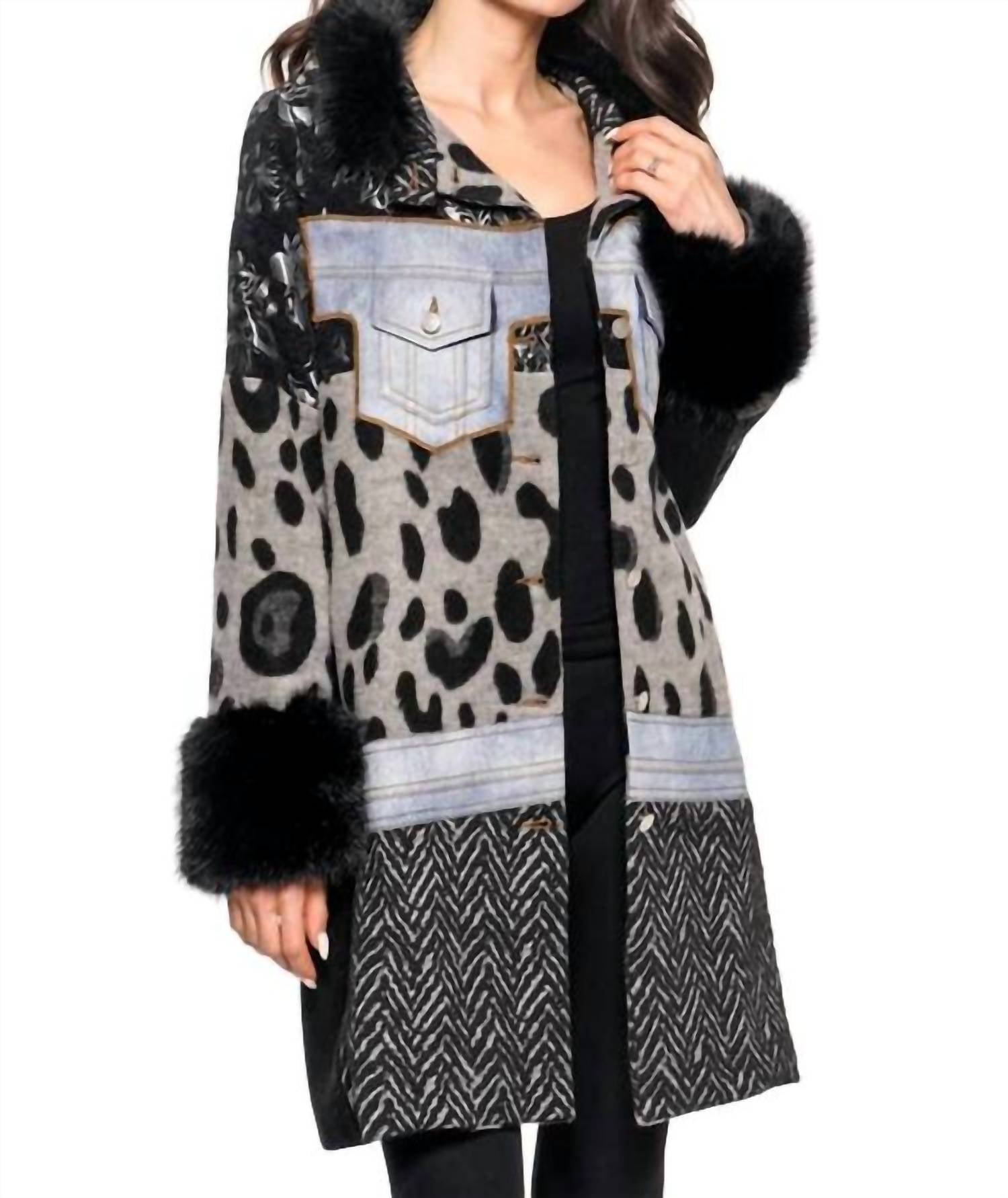 Adore Women's Mix Media Jacket in black gray 1 - women's jacket - detail view