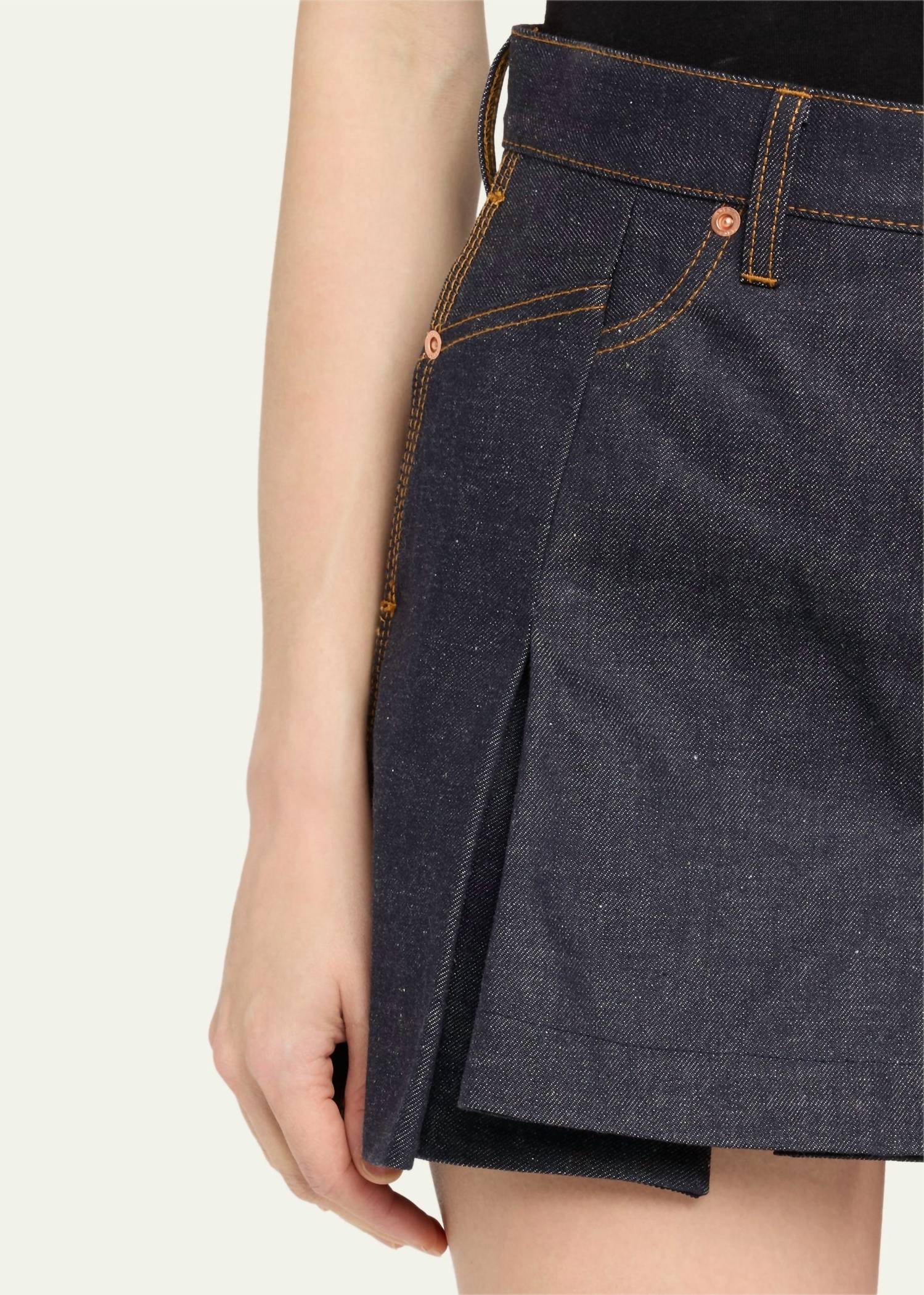 Sacai - Denim Box Pleat Shorts