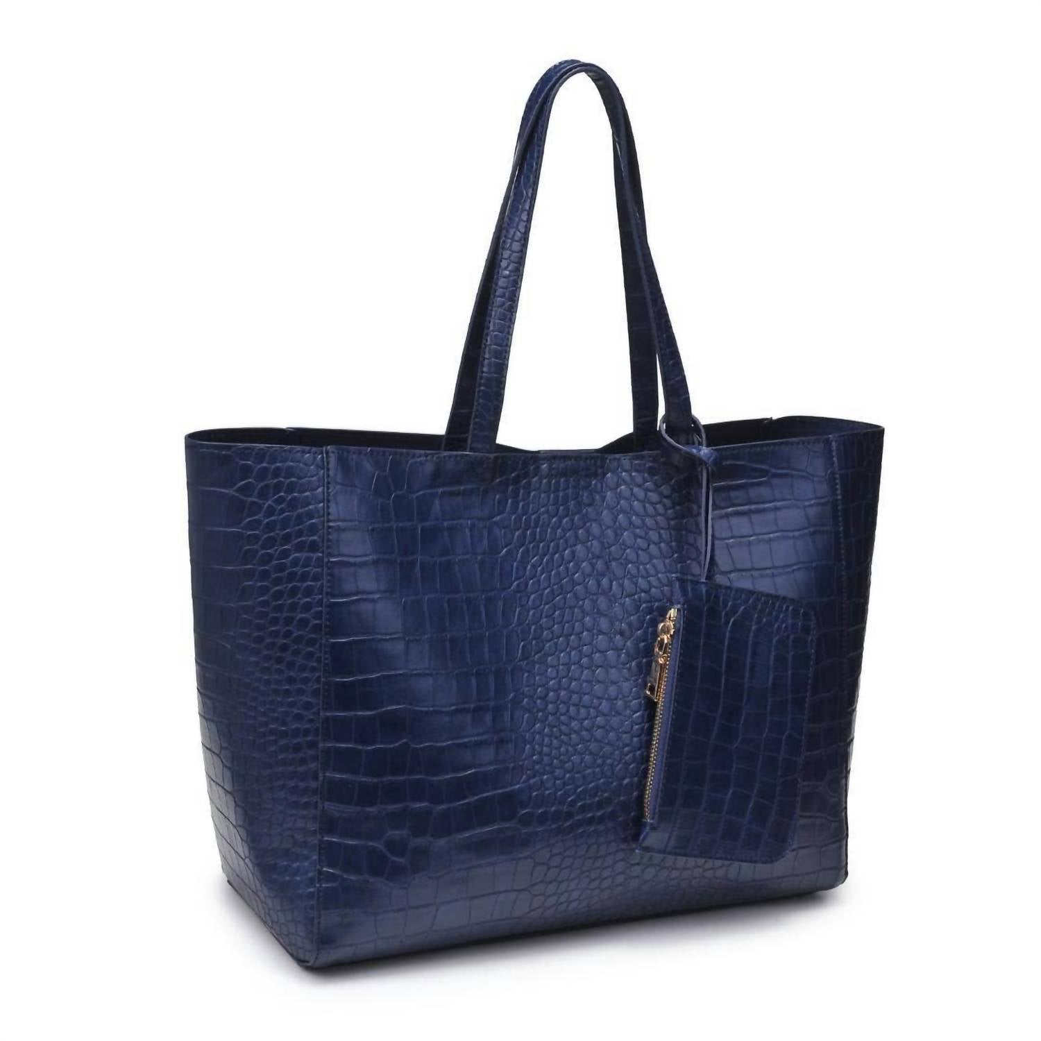 MiMi Wholesale Women's Tiffany Croc Tote Bag in midnight - women's bag - detail view
