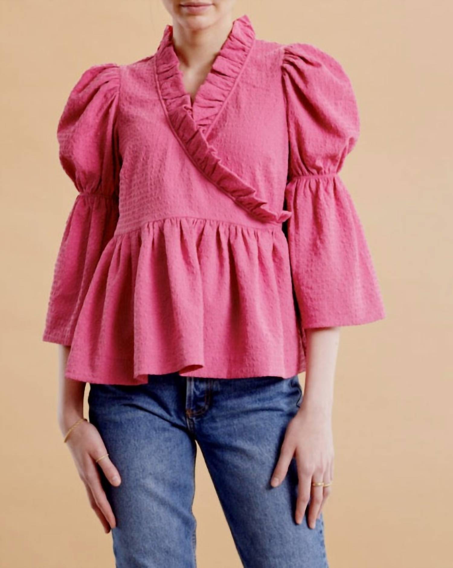 byTiMo Women's Bubble Wrap Blouse in pink - women's blouse