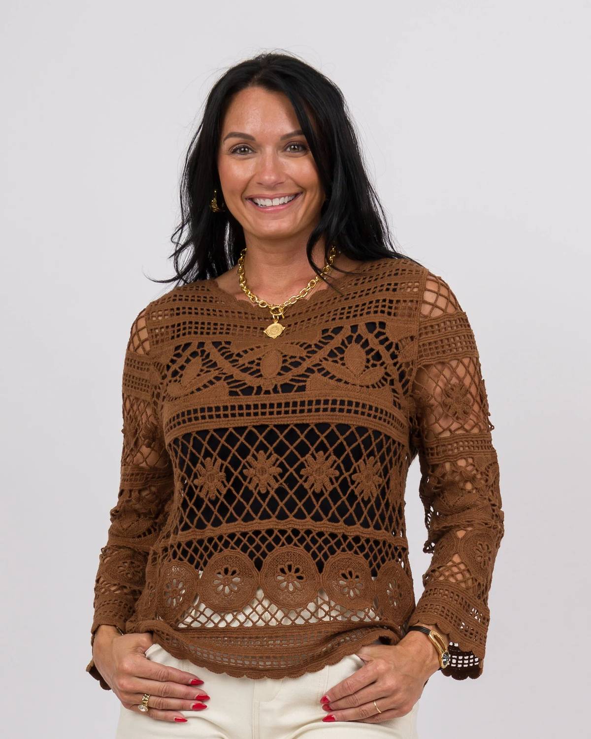 Paparazzi - Women's Crochet Long Sleeve Blouse