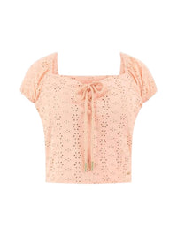 Guess Eliane Off-the-shoulder Top in peach creme multi - women's shirt - detail view