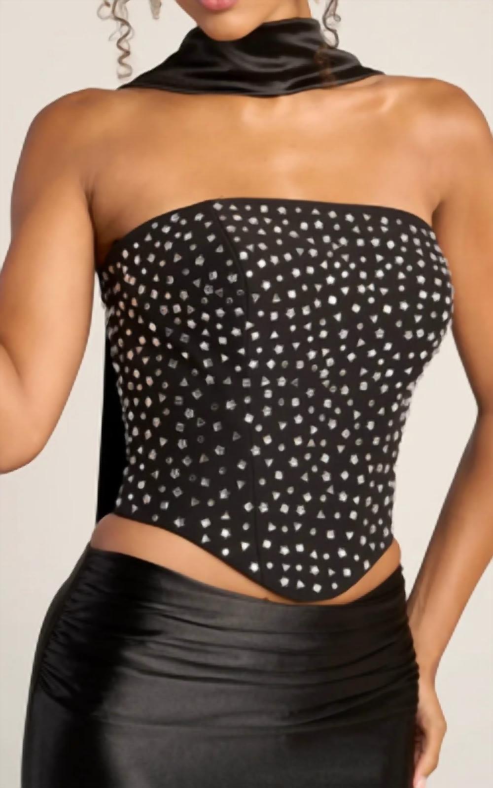 Portia&Scarlett - Beaded Crop Top Sheath Dress With Scarf
