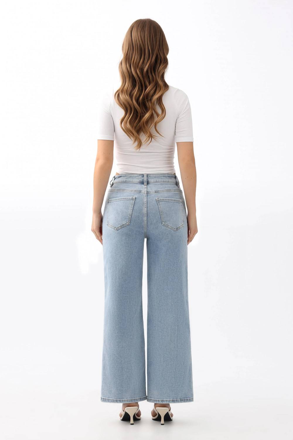 Bayeas - Eyelet And Pearl Embellished High Rise Straight Jeans