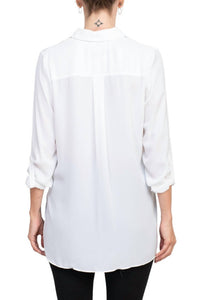 Joan Vass - Collared 3/4 Sleeves Chiffon Crepe Shirt