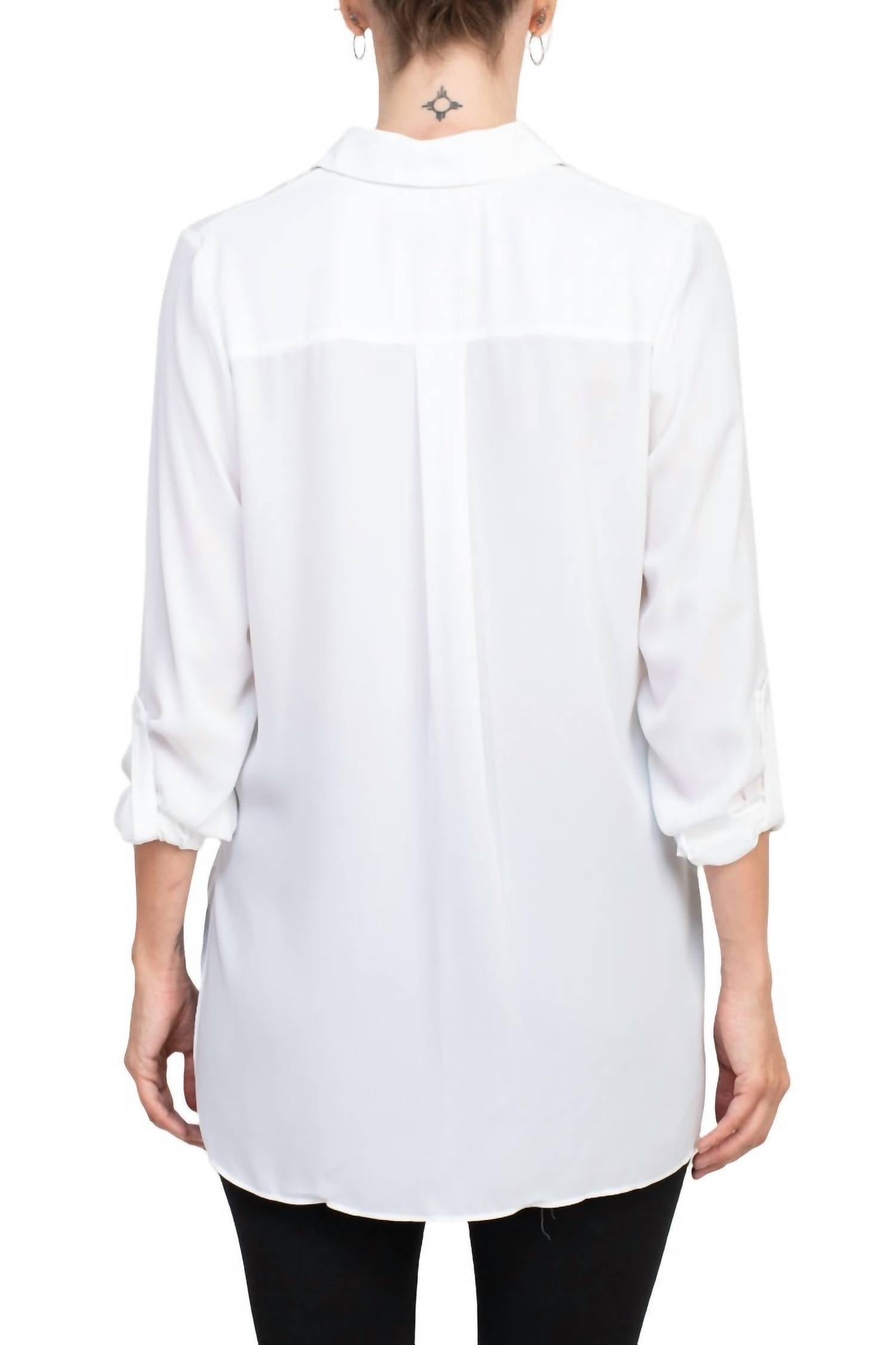 Joan Vass - Collared 3/4 Sleeves Chiffon Crepe Shirt