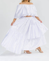 Karen T Design - Off Shoulders Crop Top And Asymmetric Ruffled Skirt Set