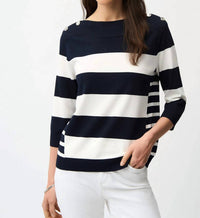 Joseph Ribkoff - Viscose Blend Stripe Print Long Sleeve Sweater with Boat Neckline