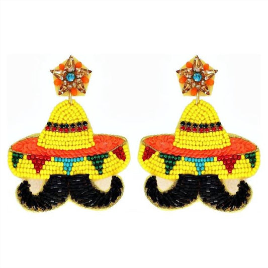 Sophia Collection - Women's Mustache Sombrero Seed Bead Earrings