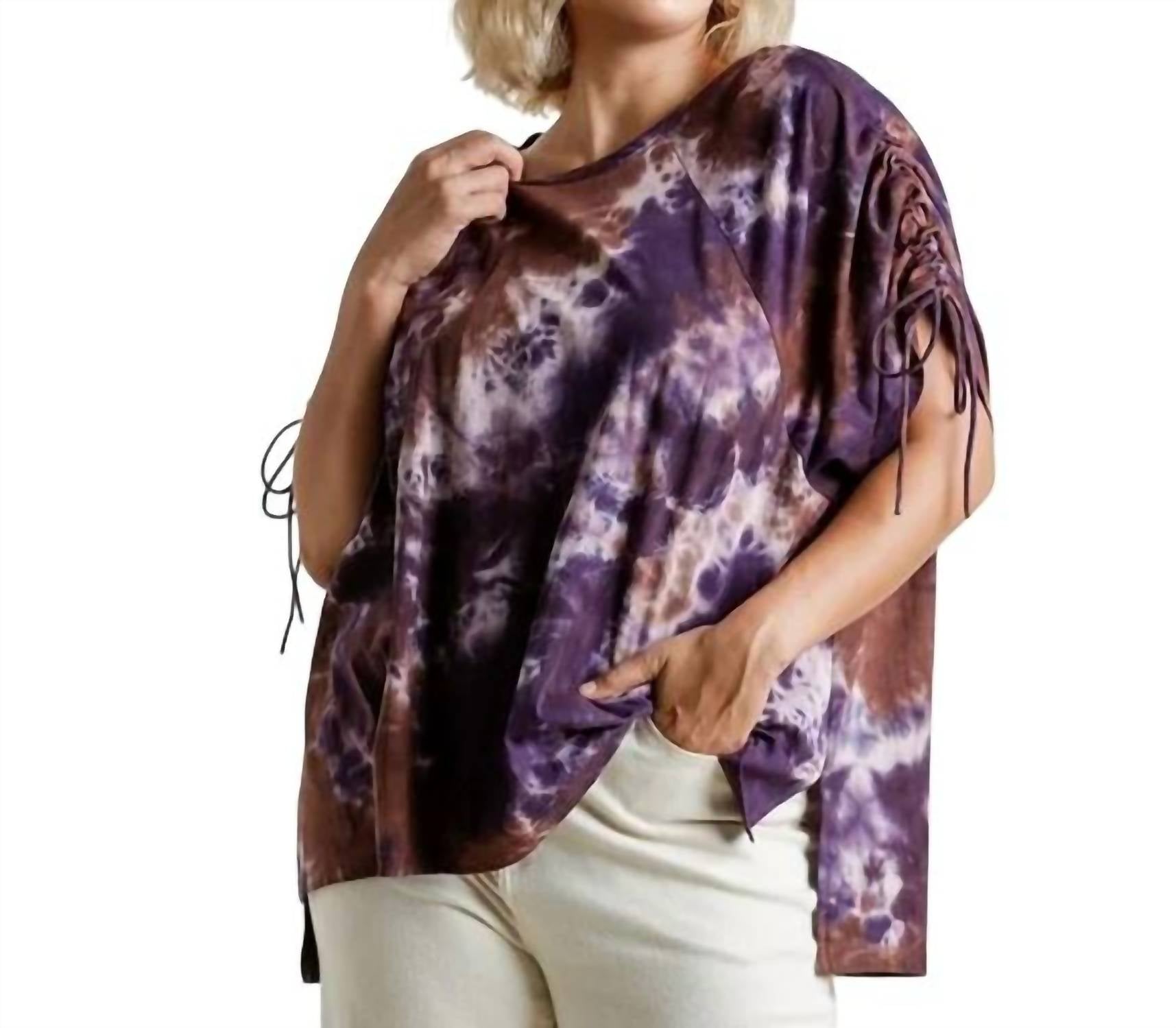 Umgee - Tie Dye Cinched Short Sleeve Top With Side Slits