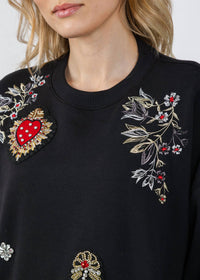 cinq a sept Heritage Patch Brandy Pullover Sweater in black multi - women's sweater - view 4