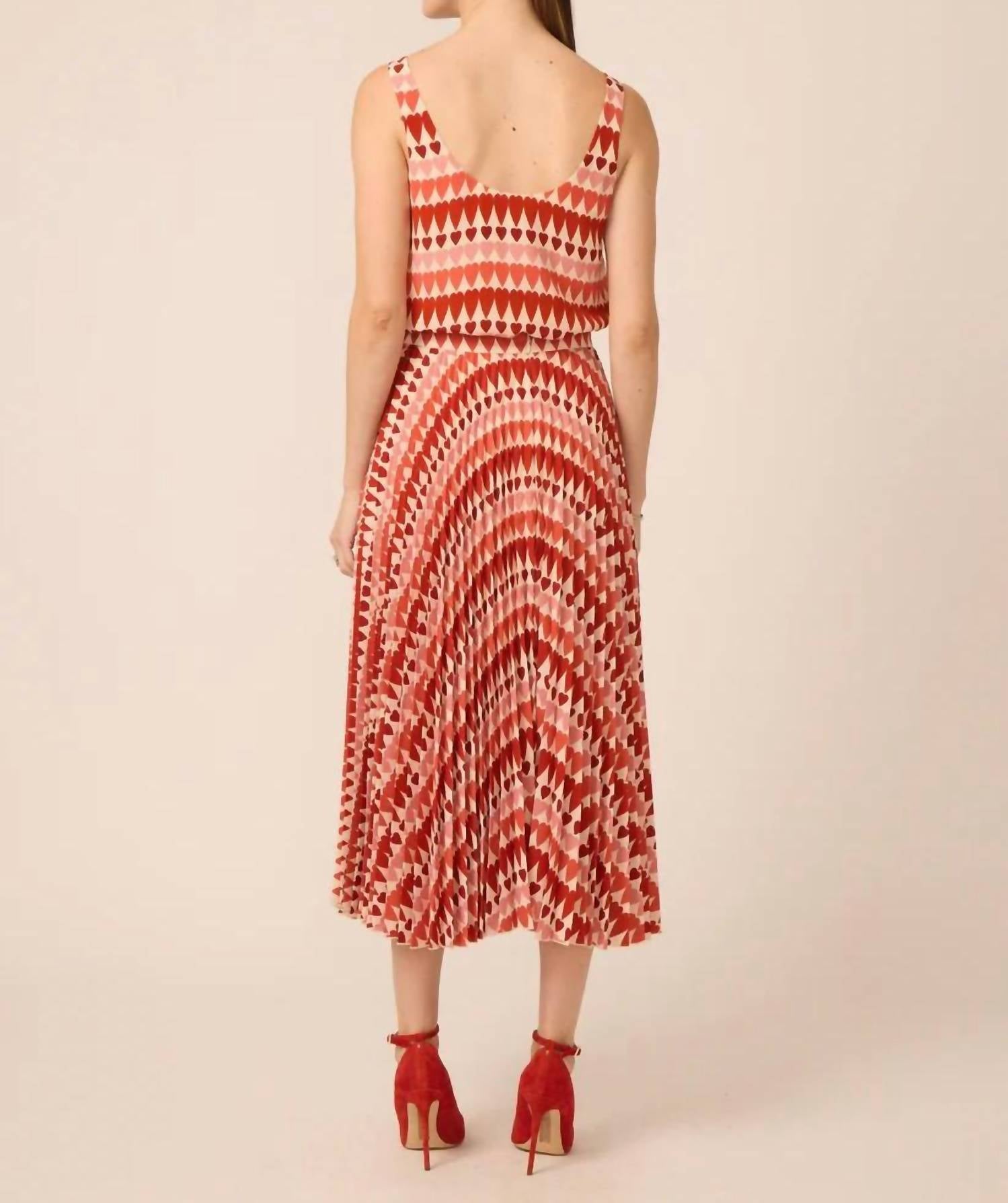 GILNER FARRAR Braylen Pleated Midi Skirt in red multi - women's skirt - detail view