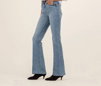 KUT FROM THE KLOTH High Rise Flare Pant in donate with medium base wash - women's pants - detail view
