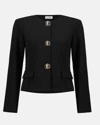 Joseph Ribkoff Formal Round Neck Top in black - women's jacket - detail view