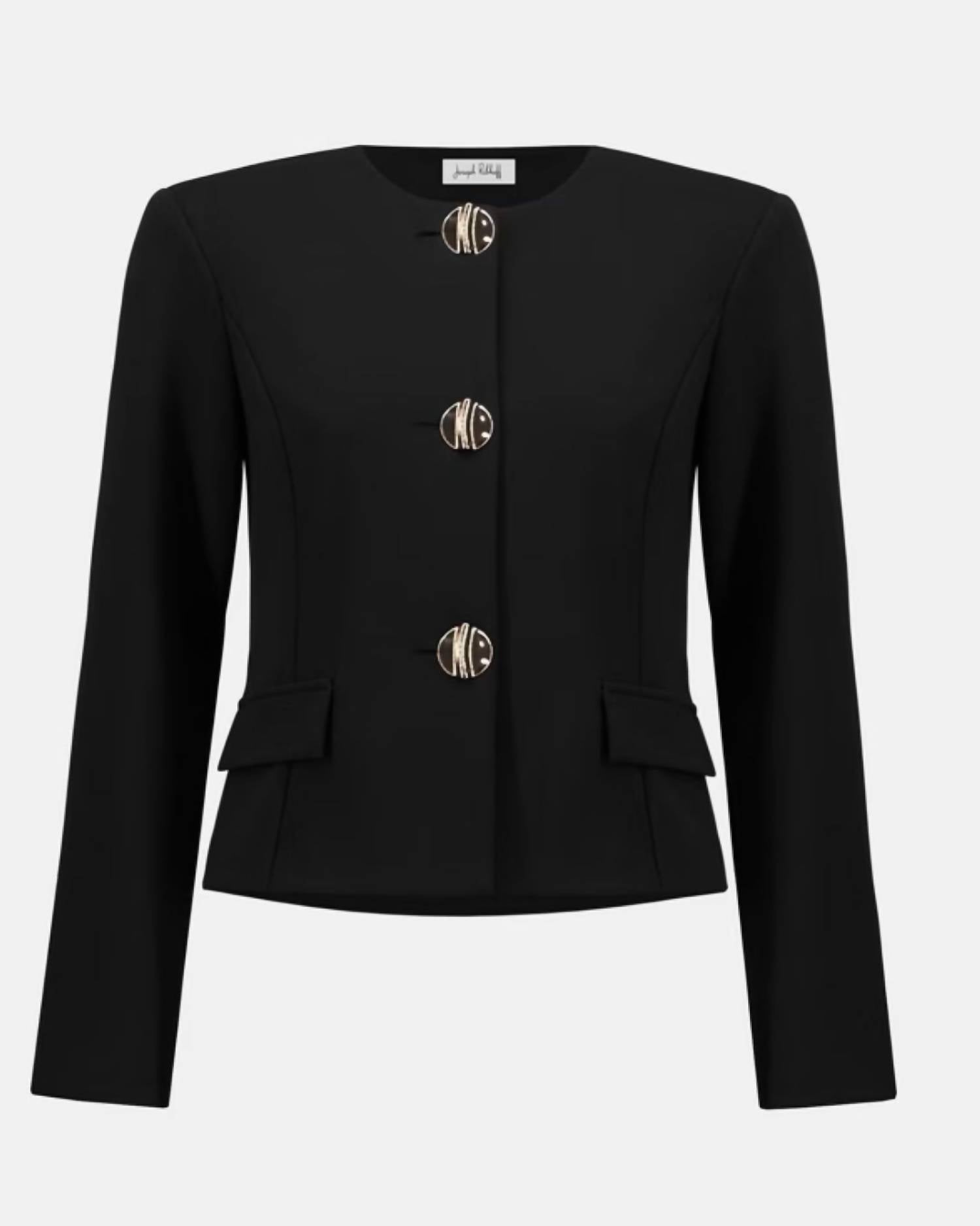 Joseph Ribkoff Formal Round Neck Top in black - women's jacket - detail view