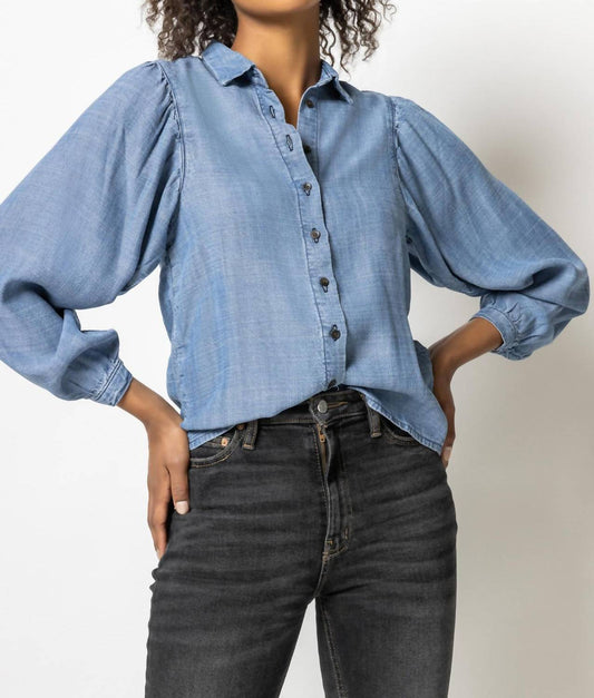 Chambray Shirred Sleeve Top