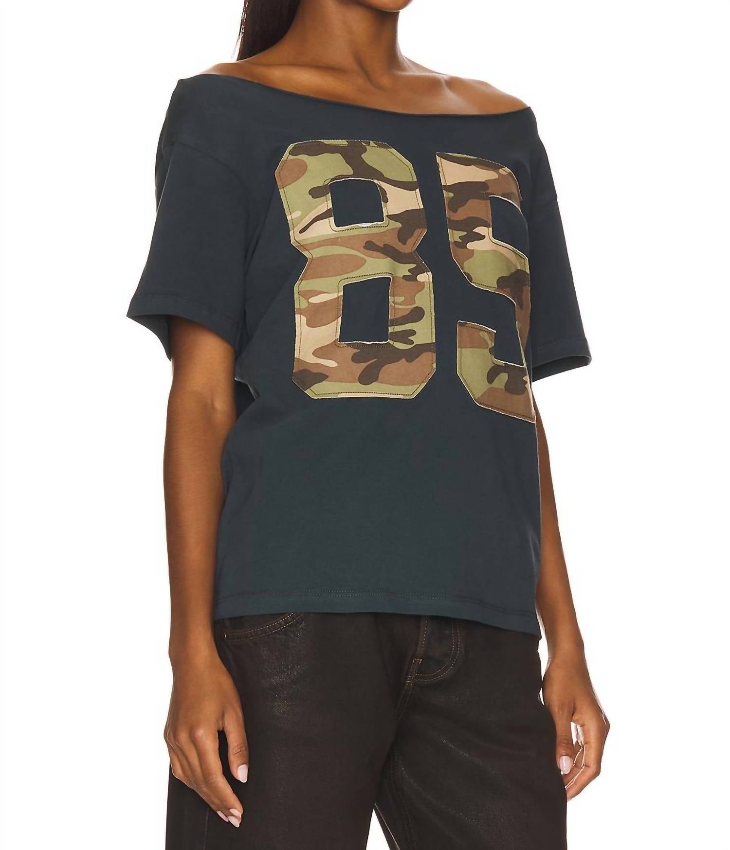 Daydreamer - 85 Camp Appliqué Off The Shoulder Short Sleeve Tee