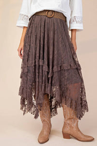 Easel - Alana All Over Lace Sharkbite Maxi Skirt