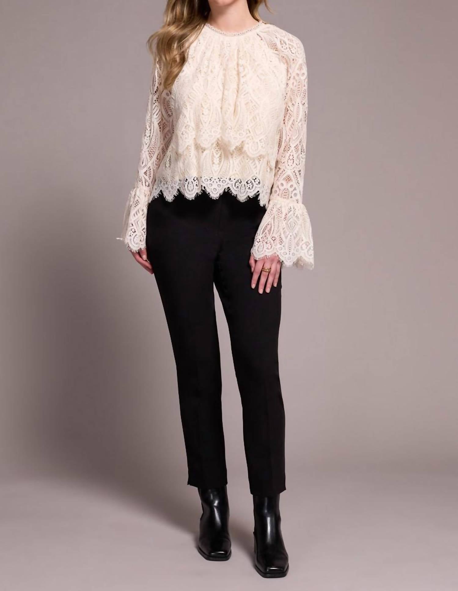 Tribal - Tiered Long Bell Sleeves Blouse